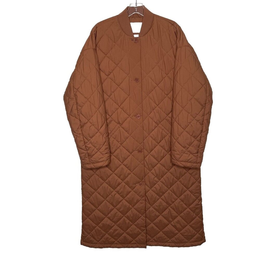 Aritzia WILFRED Pavant Long Quilted Jacket In Brown M Primaloft Warm Lightweight